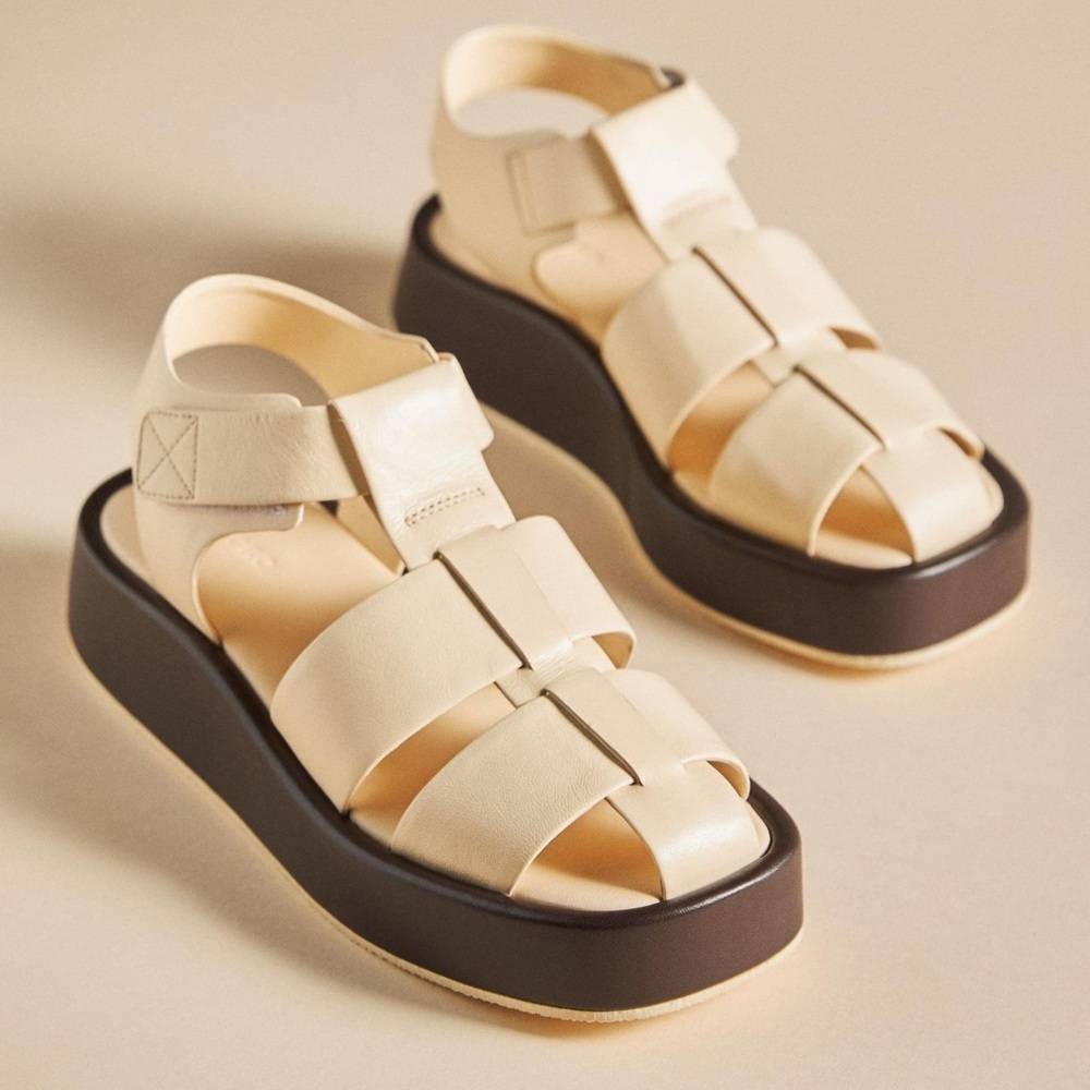 Anthropologie Pilcro Platform Fisherman Sandals Cream Black NWOT